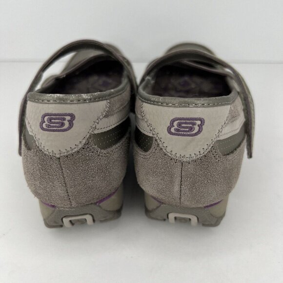 Skechers Taupe Strappy Cushioned Wedge Heel Womens Size 8 Faux Suede and Fabric - Picture 4 of 9